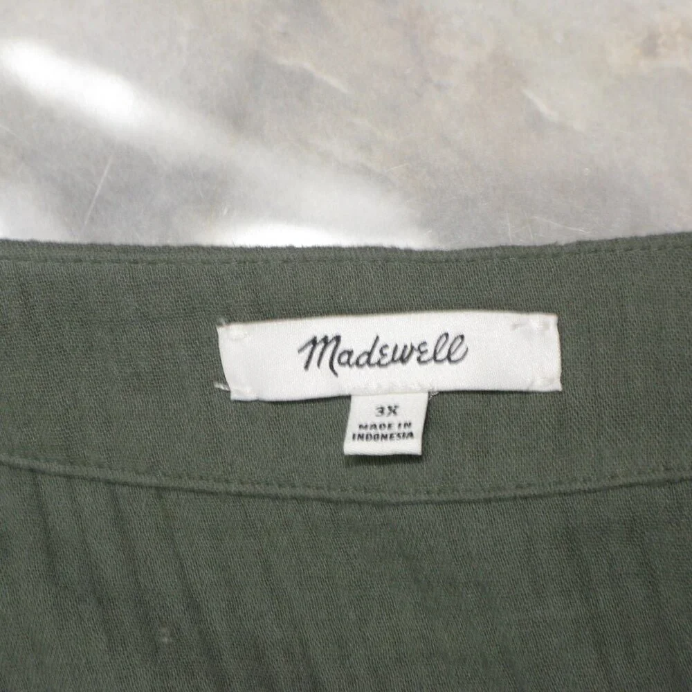 Madewell Green Button Front 100% Cotton Short Sleeve Dress Size 3X - Picture 6 of 6